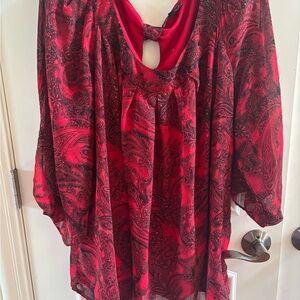 Sara Michelle Red Paisley Blouse with Keyhole Back and sleeves